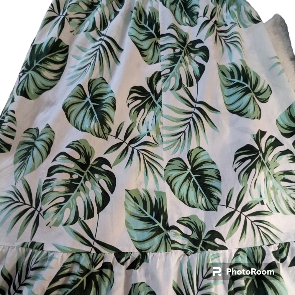 Cupshe Dress Womens Sz XL Green Leaves & Fronds Ruffles One Shoulder 100% Cotton - Picture 5 of 12